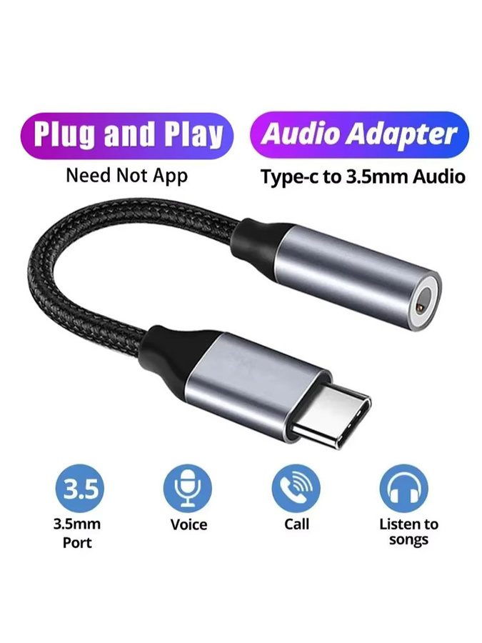 USB-C auf 3,5 mm Klinke Aux Audio Adapter Kabel in Schwarz für Kopfhörer und Smartphones - Bild 6
