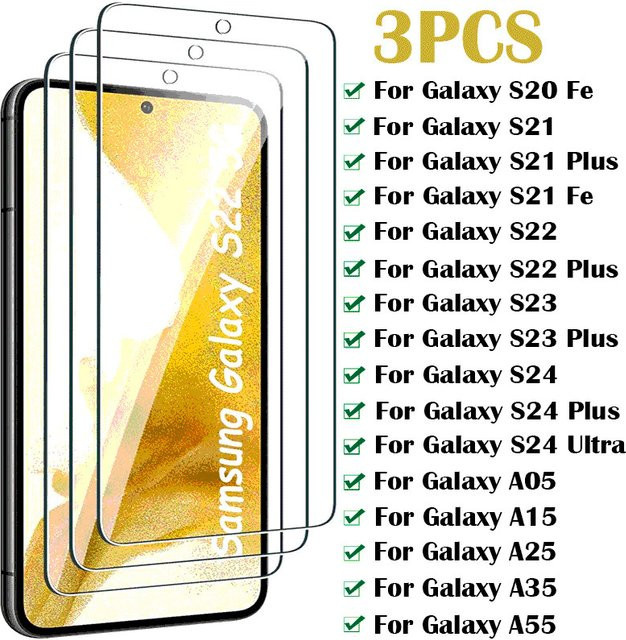 3er-Set Schutzglas für Samsung Galaxy S24 S23 S22 S21 S20 Plus S20 FE sowie Samsung A15 A05S A25 A35 A55 in Transparent - Bild 1