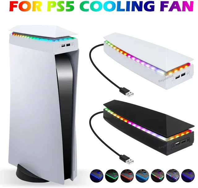 HeroAngel Kühllüfter für PS5-Konsole in Weiß mit Staubschutz und RGB-LED-Beleuchtung - Bild 1