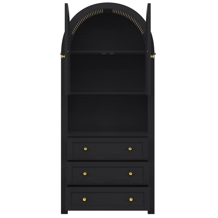 okwish Aufbewahrungsschrank in Schwarz mit Schubladen und Türen für Wohnzimmer und Küche, B/T/H: 70 x 35 x 180 cm - Bild 2