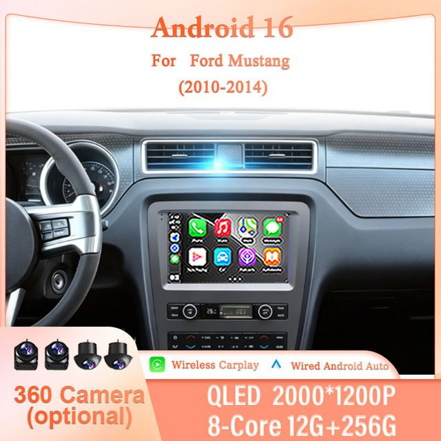 9 Zoll Android GPS-Navigationssystem für Ford Mustang 2010-2014 mit QLED Touchscreen, WiFi, Wireless CarPlay und DSP Stereo in Schwarz - Bild 1