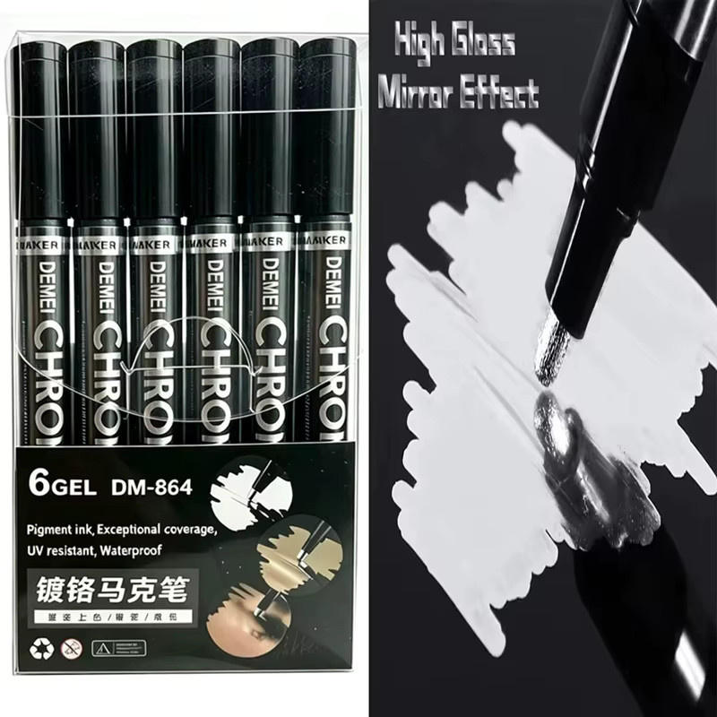 Chrom-Spiegelmarker-Set mit wasserfester Tinte in Gold und Silber, 2,0 mm Strichstärke für DIY-Modellmalerei und Kunstprojekte - Bild 6