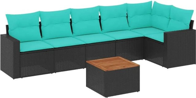 vidaXL 7-teilige Garten-Sofagarnitur aus Poly-Rattan und Akazienholz in Schwarz - Bild 1