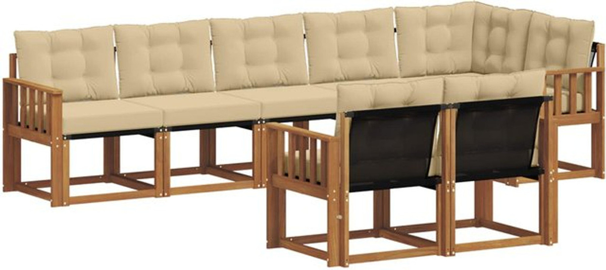 vidaXL Outdoor-Sofagarnitur aus Akazie mit 8-teiligem Kissen-Set in Natur und Beige - Bild 1