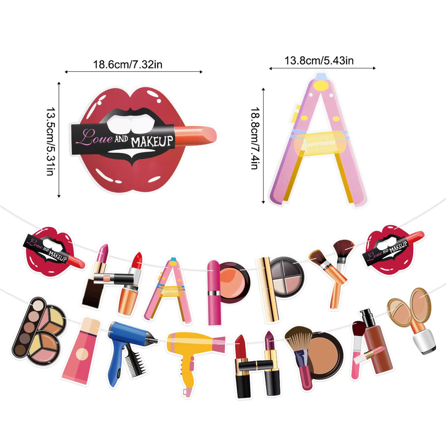 VRISE Spa-Geburtstagsbanner mit Make-up- und Lippenstift-Motiv in Multicolor für Mädchen-Partys - Bild 2