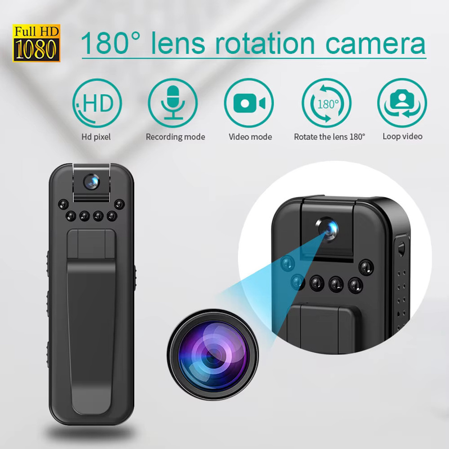 CUGUU Mini-Kamera 1080P Kompakter Digitalrekorder mit 180 Grad rotierender Infrarot-Nachtsicht in Schwarz - Bild 2