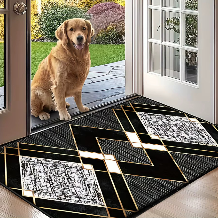 VIKAMA Geometrischer Teppich mit Diamantmuster in Schwarz und Grau, wetterfest, B/T: 60 x 40 cm - Bild 5