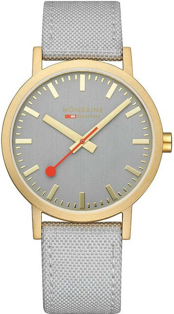 Mondaine Armbanduhr, Quarz, Edelstahl, 40 mm, Grau, Gold, Unisex - Bild 1