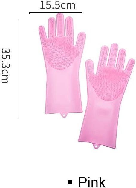 Your Warm Home Silikon-Geschirrspülhandschuhe mit integriertem Schrubber und Bürste in Pink - Bild 1