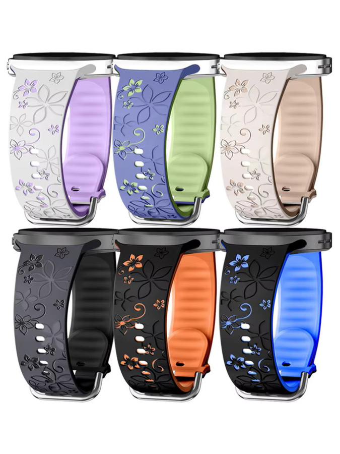 Uhrenarmband Silikon, Bicolor, mit Blumen graviert, Unisex - Bild 4