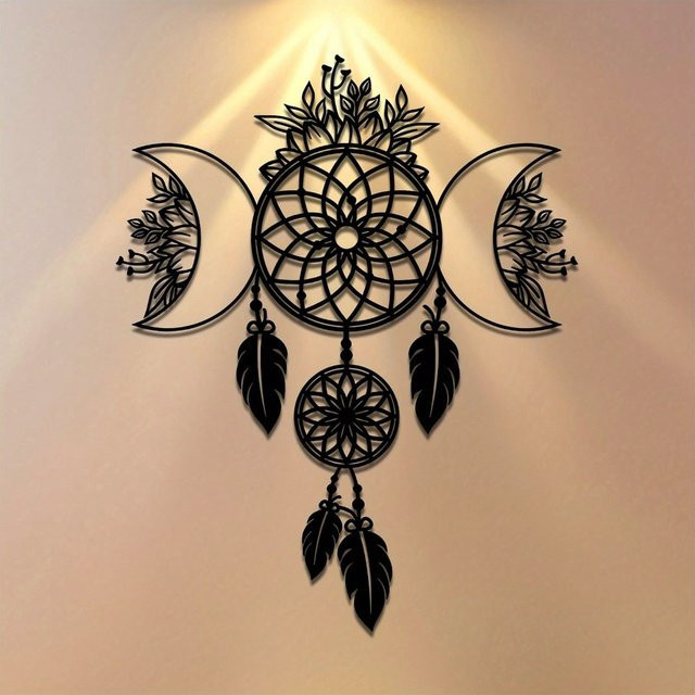 CIFBUY Wandkunst Mond-Mandala aus Metall in Schwarz als Boho Schmiedeeisen Hängedekoration - Bild 1