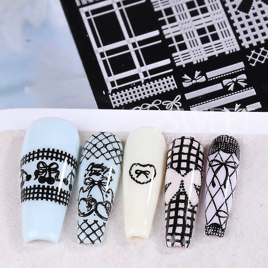 SWEET TREND Nageldruckvorlagen, 2 Stück, Schleifenmuster, Schmetterling-Spitze, Gitter-Herz - Bild 6