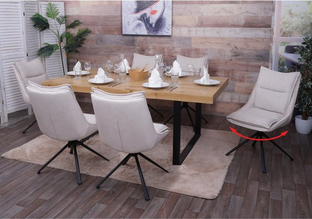 6er-Set Esszimmerstühle MCW-N71 drehbar mit Auto-Return Funktion in Creme-Beige aus Textilstoff mit Öko-Tex Zertifizierung - Bild 1