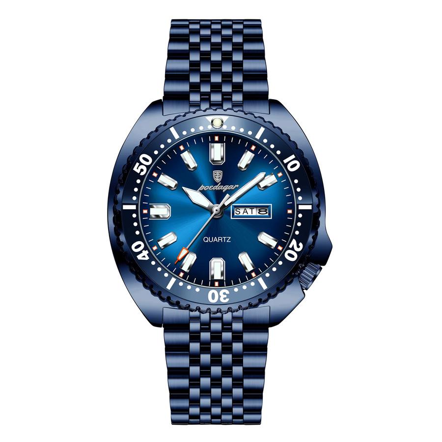POEDAGAR Armbanduhr Edelstahl, Quarz, Blau, Herren - Bild 7