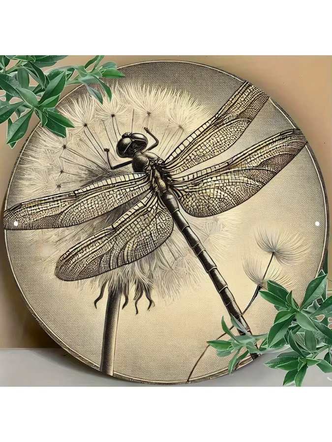 Potdemiel Libellen-Wandkunst aus Metall im Vintage-Design, rundes Aluminiumdekor für drinnen und draußen, Durchmesser: 20,3 cm - Bild 3
