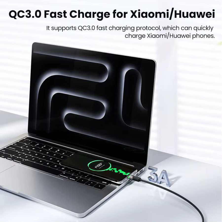 Toocki USB-A auf USB-C Schnellladekabel 60W mit Smart Power-Off für Xiaomi, Samsung, Huawei und LG, erhältlich in Schwarz oder Blau, Länge: 1m oder 2m - Bild 5