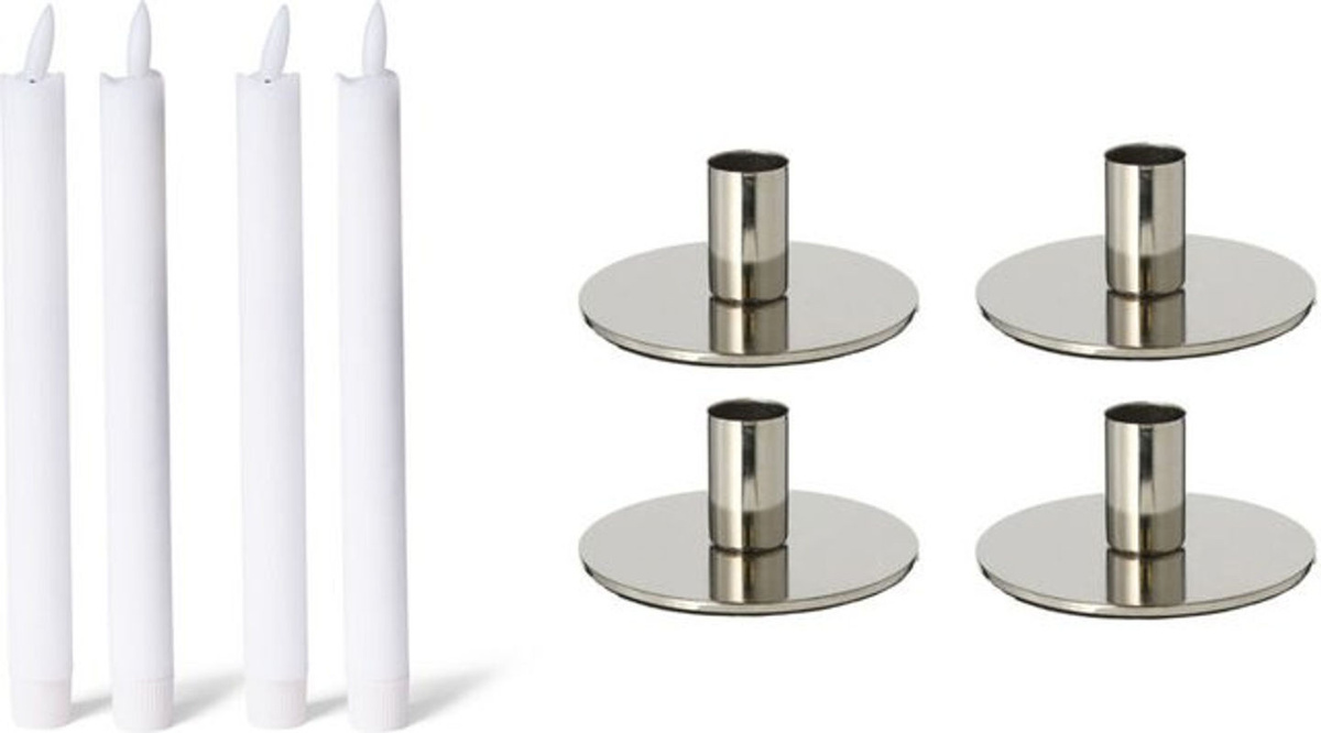 Novaliv Set aus 4 Stabkerzenhaltern aus Metall in Silber für Stabkerzen und Tafelkerzen, Höhe: 10 cm - Bild 1