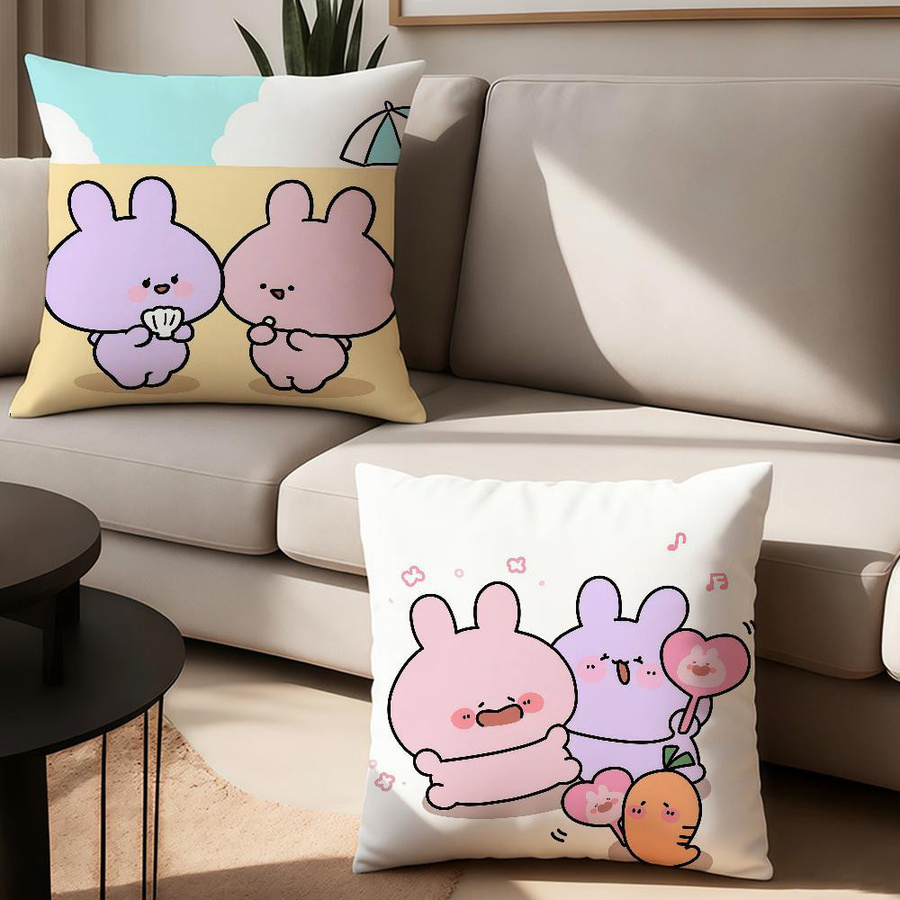 Niedliche Cartoon A-Asamimichan Kissenhülle aus Peach Skin für Schlafzimmer, Wohnzimmer und Auto, B/H: 18 x 18 cm - Bild 1