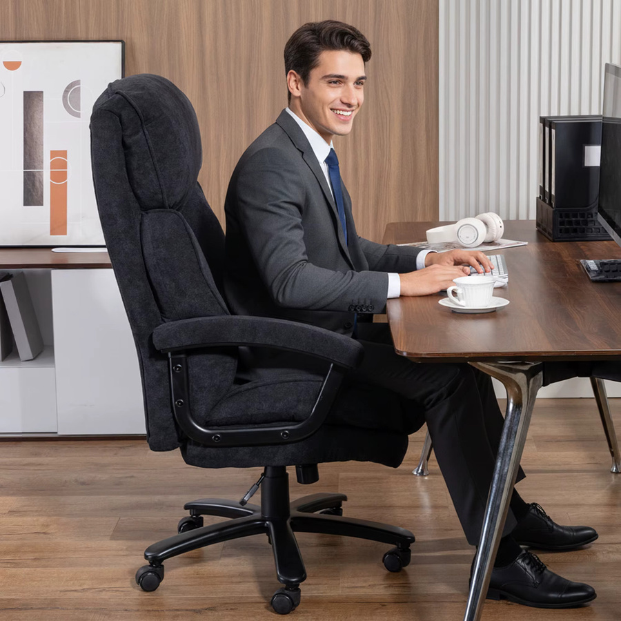 HOMCOM Chefsessel Bürostuhl in Schwarz mit Samtoptik, ergonomischer Schreibtischstuhl mit hoher Rückenlehne, höhenverstellbar und wippbar, belastbar bis 200 kg - Bild 6