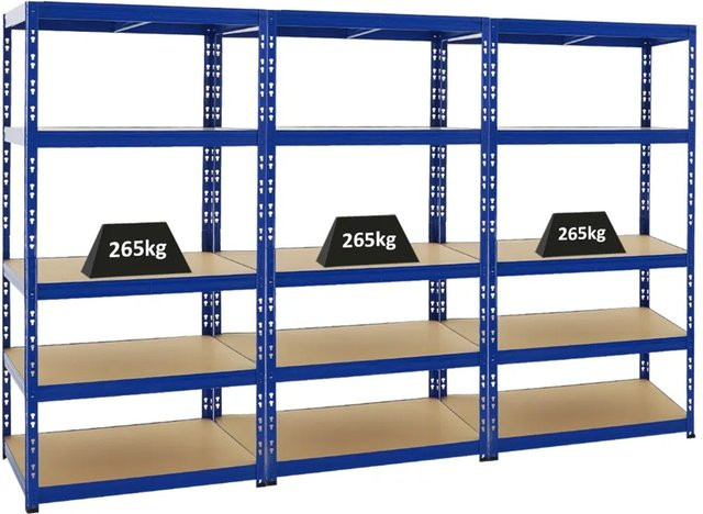 3er Set PROREGAL Tiger Schwerlastregal mit 5 Ebenen, Blau, H x B x T: 180 x 90 x 60 cm - Bild 1