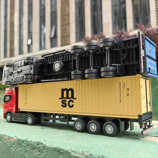 MAKEDA American Trailer Transport Vehicle, Container Truck Modell, 1:50, Metall, mit Licht und Sound - Bild 1