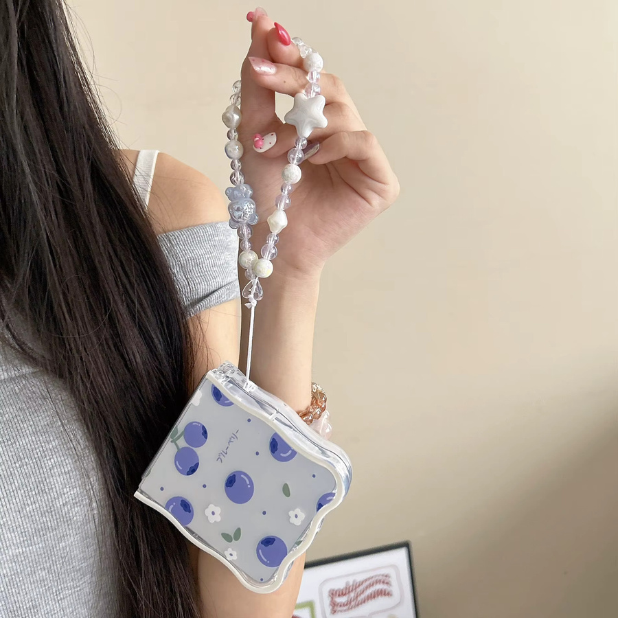 Stoßfeste TPU Handyhülle mit Lanyard-Kette für Samsung Galaxy Z Flip 7, 6, 5, 4, 3 in Blue Fruit Blaubeeren - Bild 4