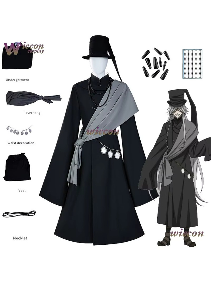 OHaYo Black Butler Undertaker Cosplay Kostüm, Schwarze Robe, Hut, Plüsch / Textil - Bild 5