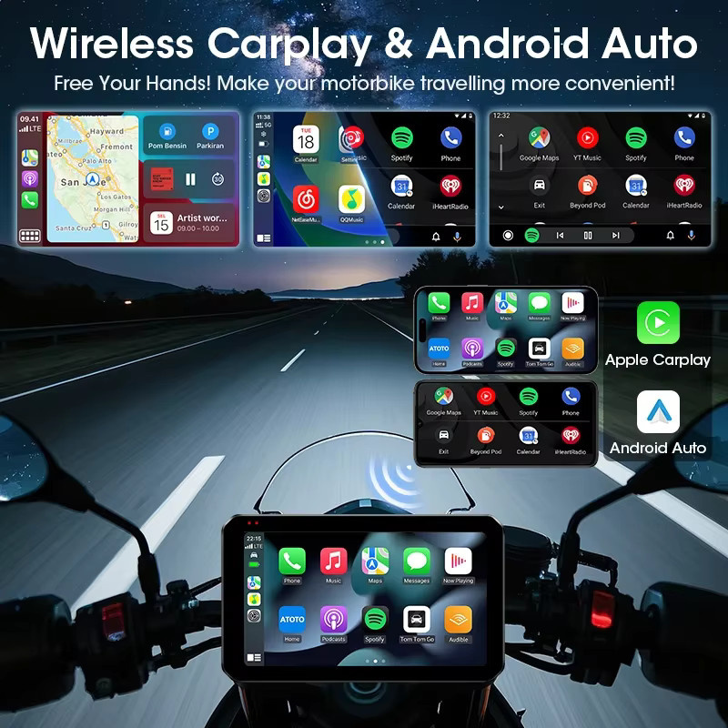 Jansite 5 Zoll tragbares Motorrad-Navigations-GPS mit kabellosem CarPlay und Android Auto, Bluetooth 5.0 und IPX7 wasserdicht, Schwarz - Bild 2