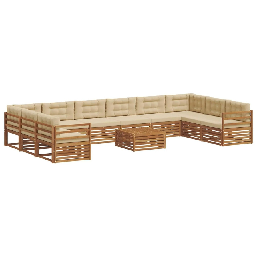 vidaXL Sofagarnitur 11-teilig in U-Form aus Massivholz Akazie, Farbe Natur-Beige mit Polsterung und Kissen - Bild 2