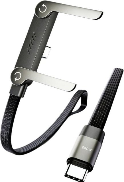 QINQING USB-C Schnellladekabel mit integriertem Ständer, 240W Ultra-Schnellladekabel und Datenkabel für Telefon und Tablet, Länge: 1,5 m, Schwarz - Bild 1