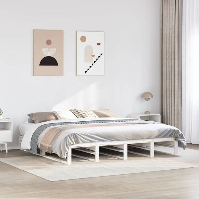 Massivholzbett Vidaxl aus Kiefernholz in Weiß im Landhausstil ohne Matratze B/T: 200 x 200 cm - Bild 1