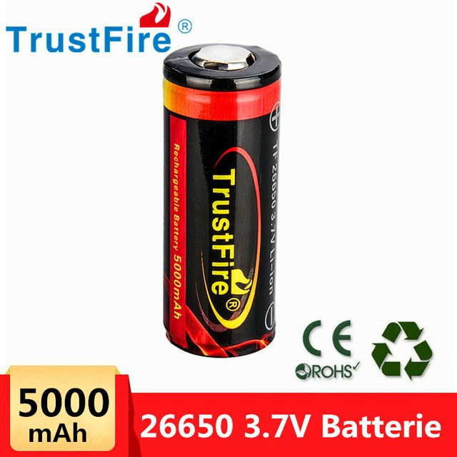 Trustfire 26650 Lithium-Ionen Akku wiederaufladbar 3,7V mit 5000mAh Kapazität für Taschenlampen - Bild 1