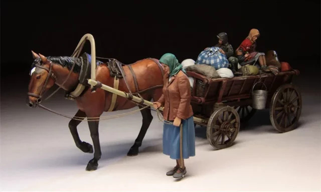 BAANFU Harzfigurenmodell russische Flüchtlinge mit Wagen 1941-45, Bausatz, Maßstab 1:35 - Bild 1