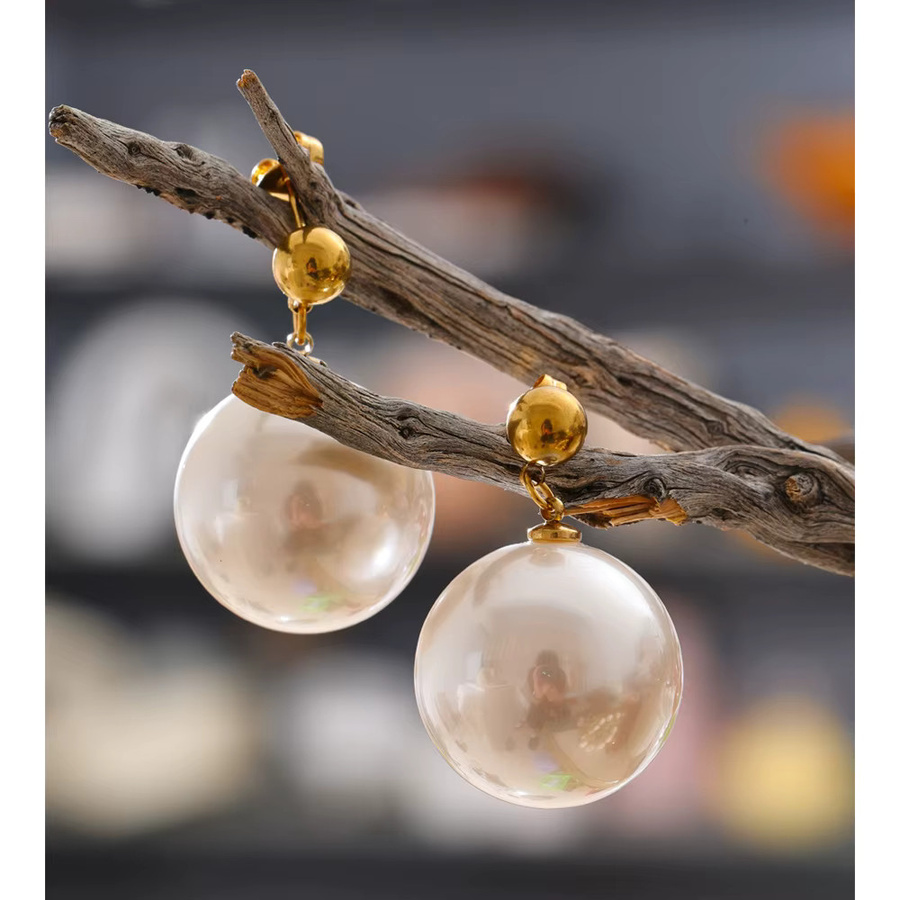 Yhpup Ohrringe, Edelstahl, Perle, Gold, 20x20 mm - Bild 2
