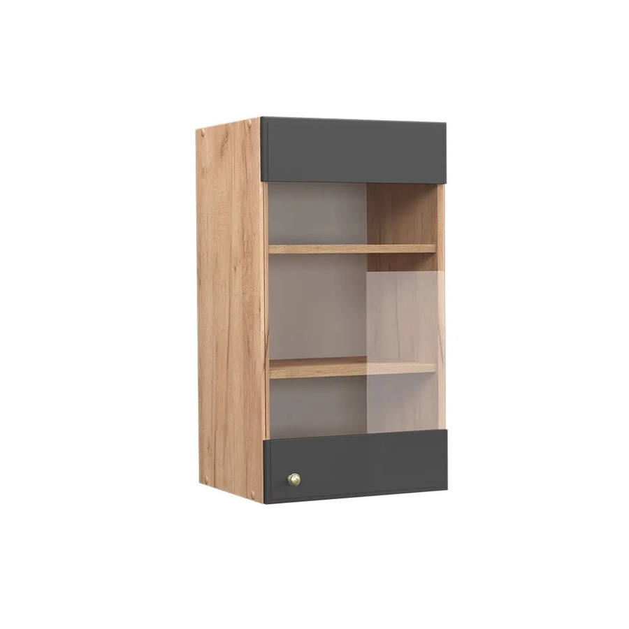 Vicco Hängeglasschrank Fame-Line Küchenschrank in Eiche Anthrazit-Gold mit Softclose-Scharnieren und Einlegeböden - Bild 3