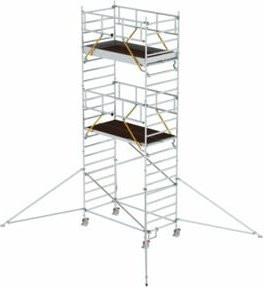 Munk Rollgerüst SG 1,3 Günzburger Aluminium in Silber mit Ausleger und Doppel-Plattform, B/T/H: 5 x 2,45 x 1,3 m, Plattformhöhe: 5,59 m - Bild 1