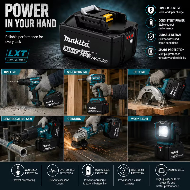 Makita LXT Lithium-Ionen-Akku BL1890 18V 9,0Ah in Schwarz kompatibel mit BL1860 und BL1850 - Bild 5