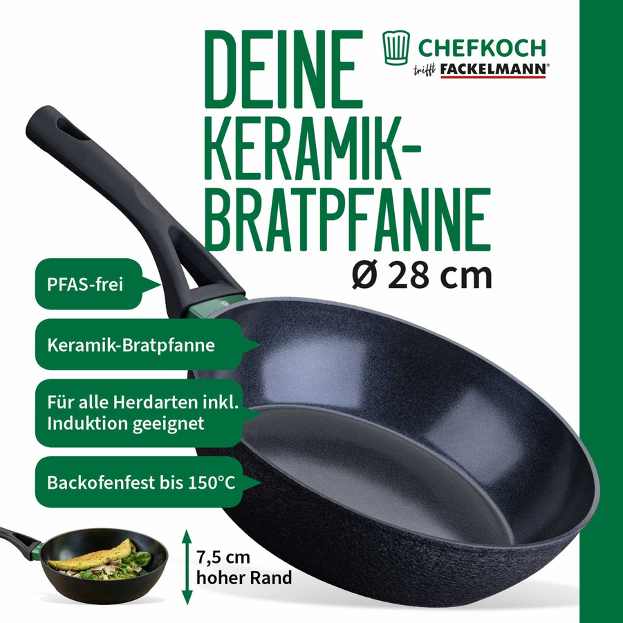 Fackelmann Bratpfanne Hamburg mit keramischer Antihaft-Besch coating in Schwarz-Grün, Durchmesser: 28 cm - Bild 3