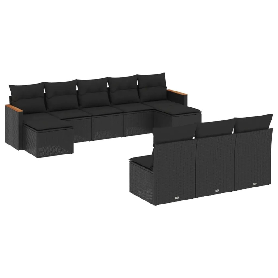 vidaXL 10-tlg. Garten-Sofagarnitur aus Poly-Rattan in Schwarz mit Kissen und Stauraum - Bild 2