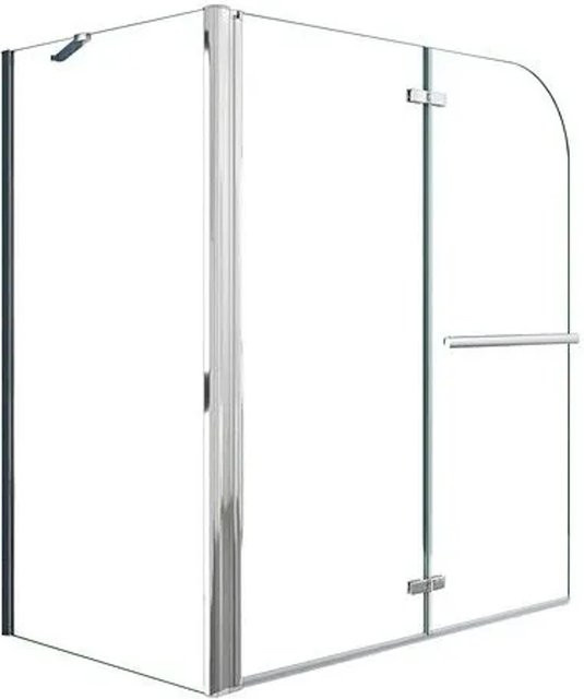 Duschparadies Badewannenaufsatz Eck-Duschabtrennung aus ESG-Sicherheitsglas mit Faltwand und Handtuchhalter, Farbe: Transparent/Silber, B/T/H: 95 x 140 x 80 cm - Bild 1
