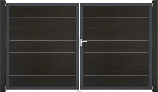 GroJa Grande Steckzaun Tor Premium DIN Rechts Doppel-Tor in Schwarz aus Aluminium und BPC - Bild 1