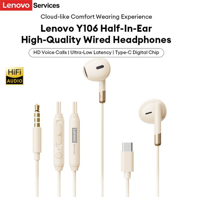 Lenovo Y106 Halb-In-Ear Kopfhörer Schwarz mit 3,5 mm Klinkenanschluss für HiFi-Klang und Gaming - Bild 1