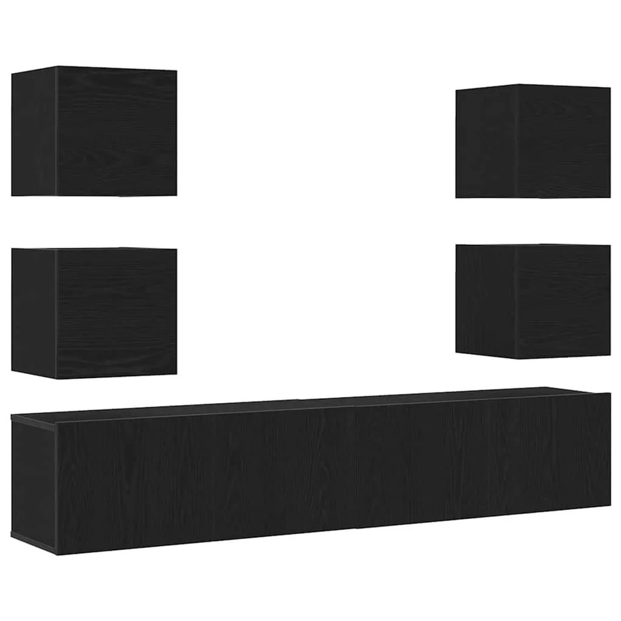 vidaXL TV-Schrankset Wandmontiert in Schwarz aus Holzwerkstoff mit Schranktüren und Regalböden für dein Wohnzimmer - Bild 2