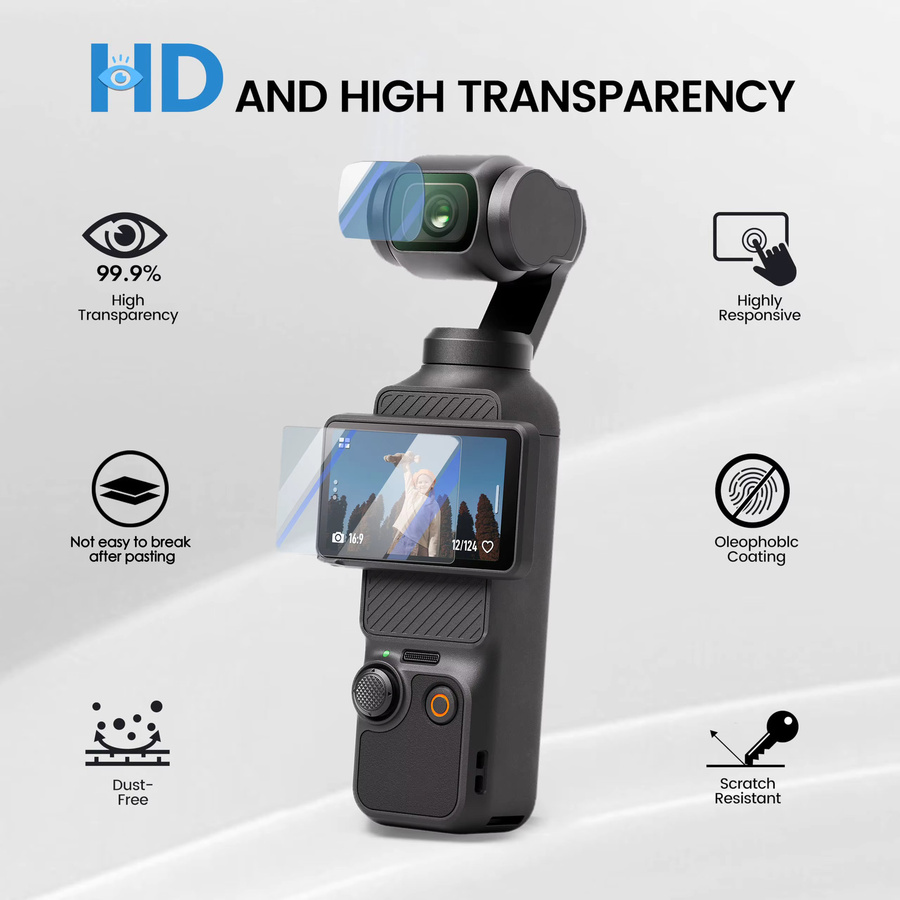 DJI Osmo Pocket 3 Schutzfolie aus gehärtetem Glas für Display und Kameraobjektiv, transparent - Bild 2
