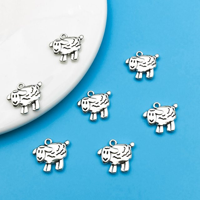 Charms Schaf Lamm Anhänger, versilbert, Vintage, Unisex, 16 x 17 mm - Bild 1