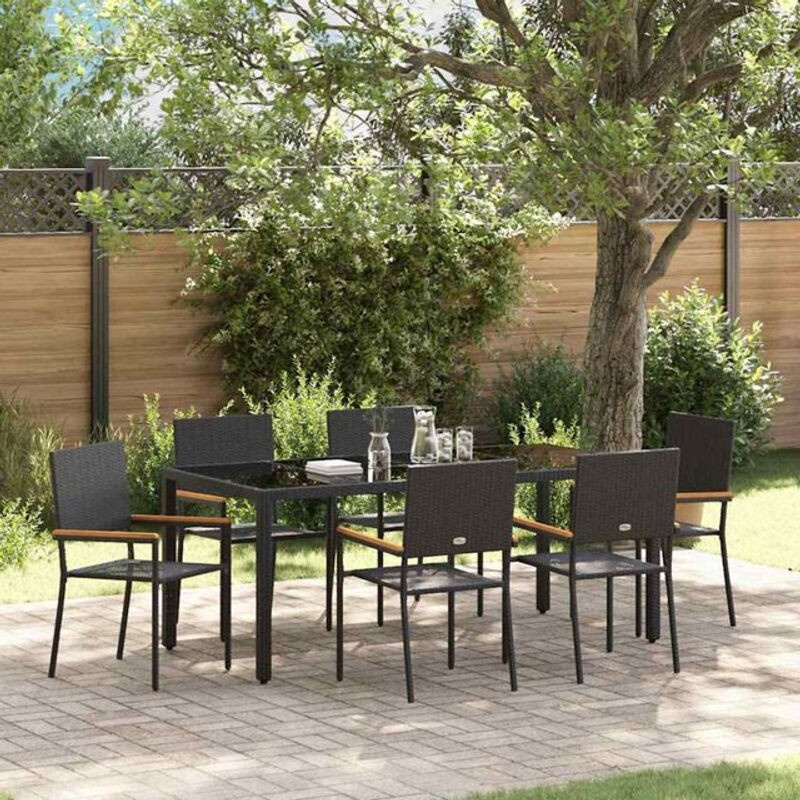 vidaXL Garten Essgruppe aus 7 Teilen in Schwarz mit Poly-Rattan, Glas und Metall, B/T/H: 150 x 90 x 75 cm - Bild 1