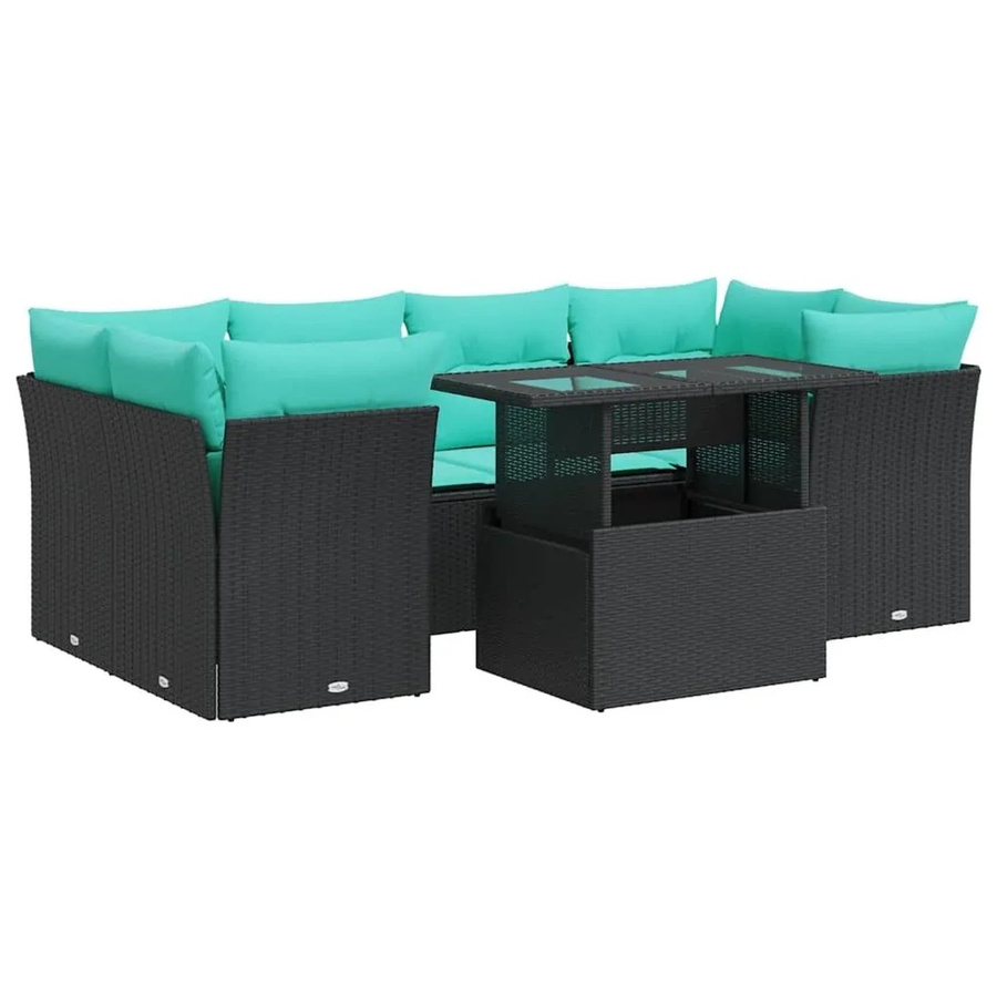 vidaXL 7-teilige Garten-Sofagarnitur in L-Form aus schwarzem Poly-Rattan mit Kissen und Stauraum - Bild 2