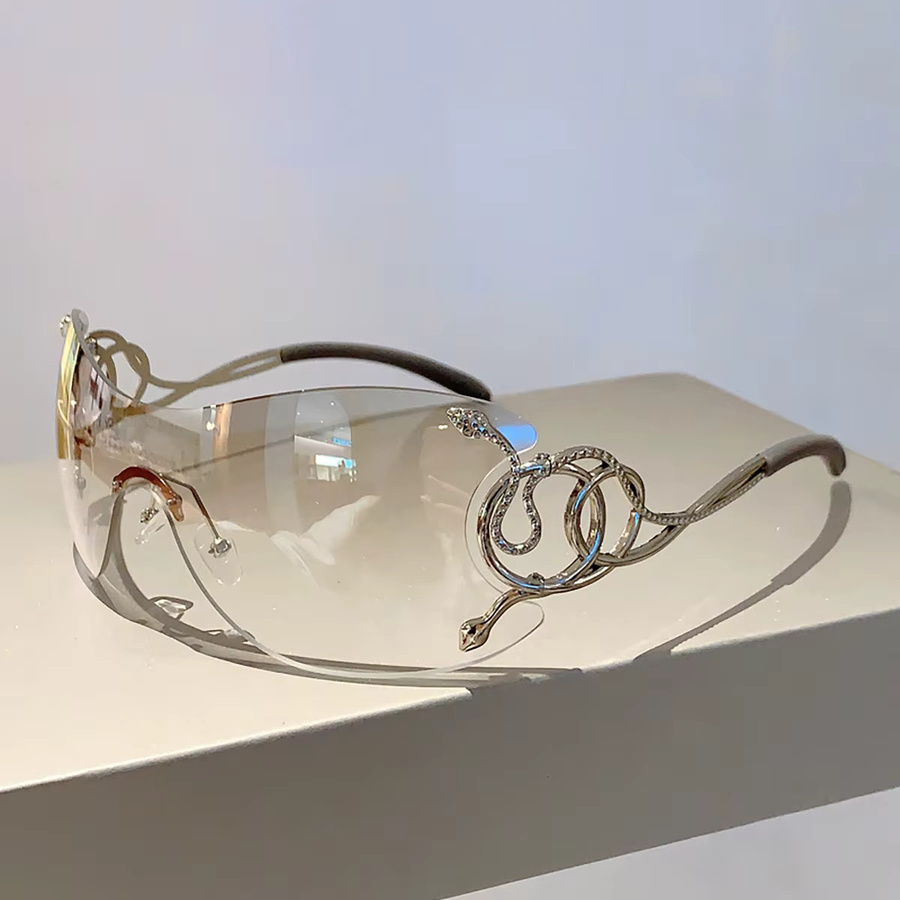 Randlose Sonnenbrille für Damen, Wrap, transparent, Krokodil, Metall - Bild 2