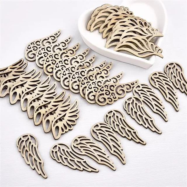 10 Stück DIY Engelsflügel aus Holz in Beige als dekorative Verzierungen für Scrapbooking und Handwerk - Bild 1