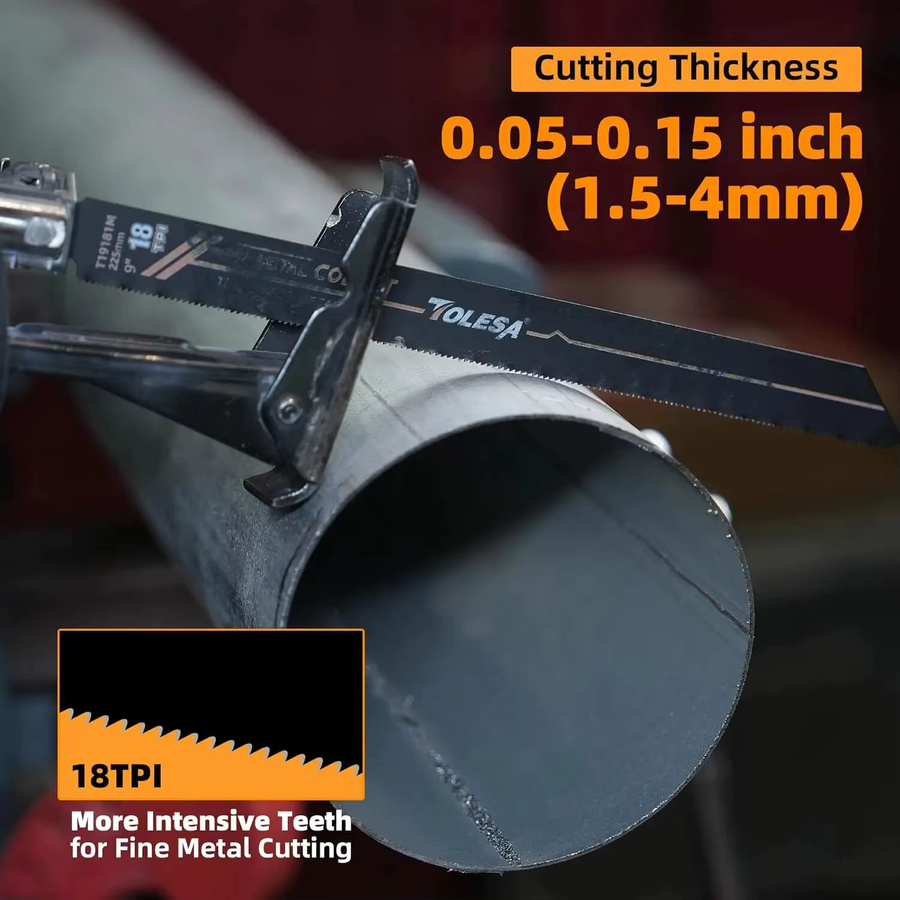 TOLESA 10er Set Bimetall-Sägeblätter für Metallsägen mit 18 TPI und Kobalt, Farbe: Silber, Länge: 150 mm und 225 mm - Bild 3